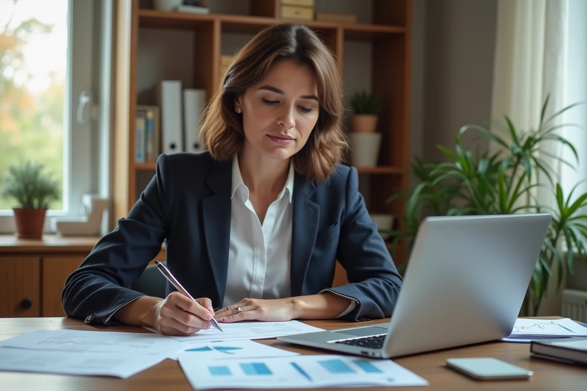 Femme analysant des documents hypothécaires et graphiques du marché immobilier pour décider d'acheter ou d'attendre en 2026