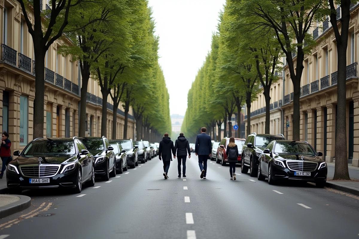 Boulevard haussmannien large et arboré du 16e arrondissement de Paris avec immeubles bourgeois et voitures de luxe garées