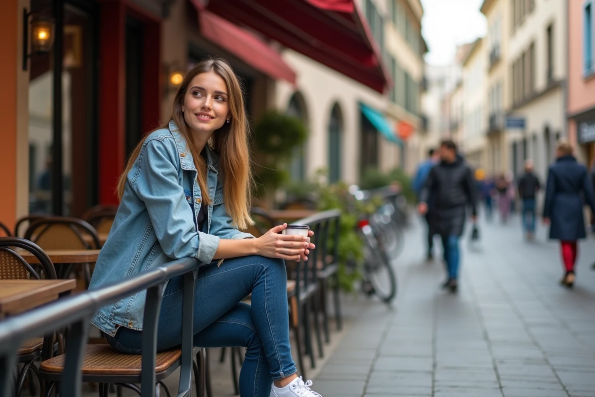 Jeune femme au café dans un quartier de Nogent sur Marne