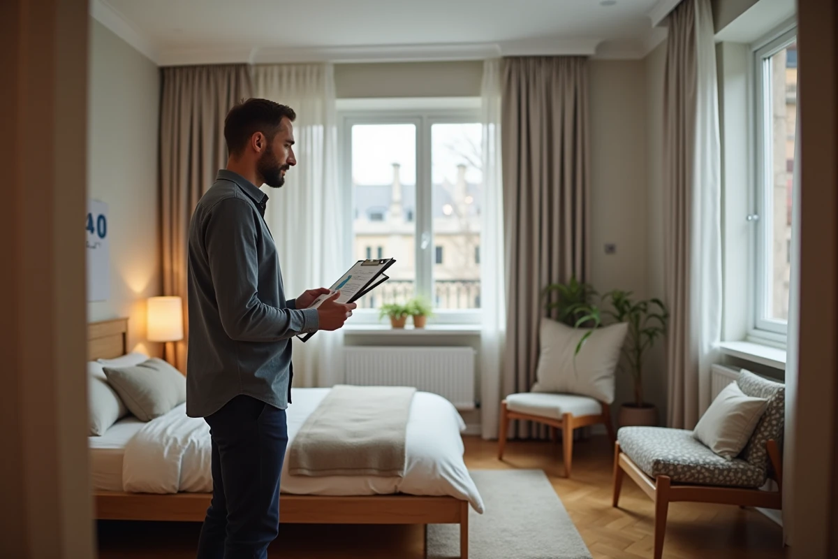 Propriétaire d'un meublé de tourisme étudiant la rentabilité de sa location courte durée face à un écran d'ordinateur portable
