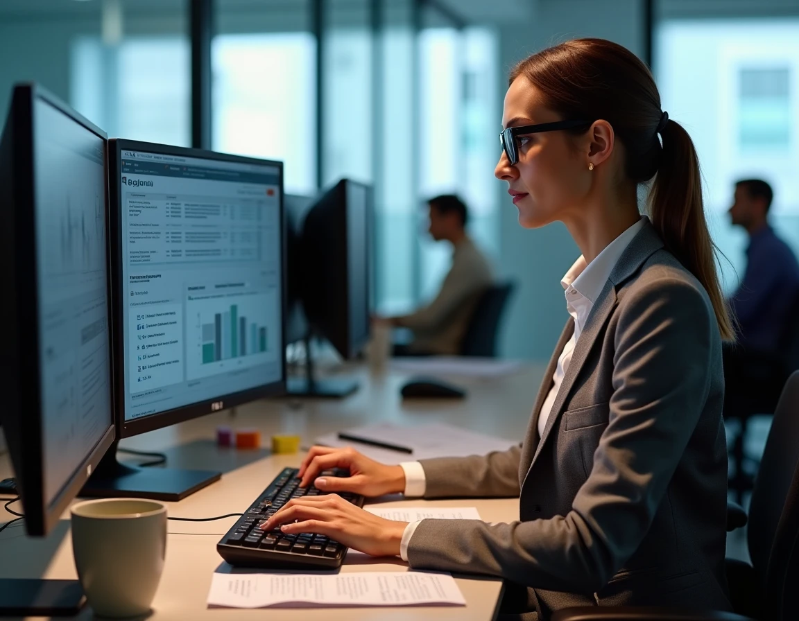 Économiste de la construction analysant les indices BT sur ordinateur pour la révision des prix