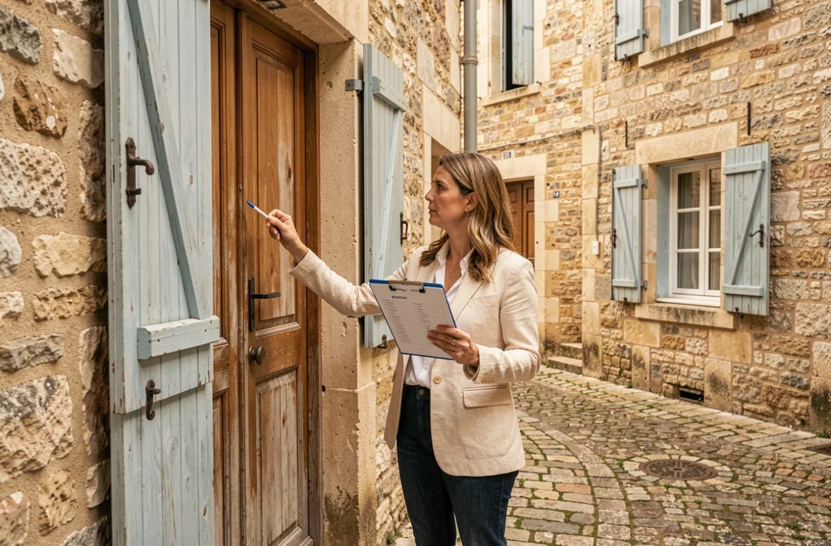 Femme réalisant un état des lieux dans une maison traditionnelle à louer à Béziers