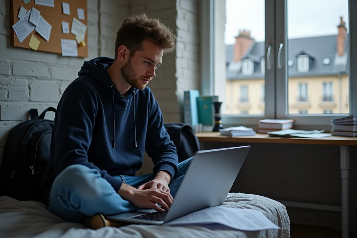 Étudiant consultant le portail LOC'annonces 93 pour trouver un logement social en Seine-Saint-Denis