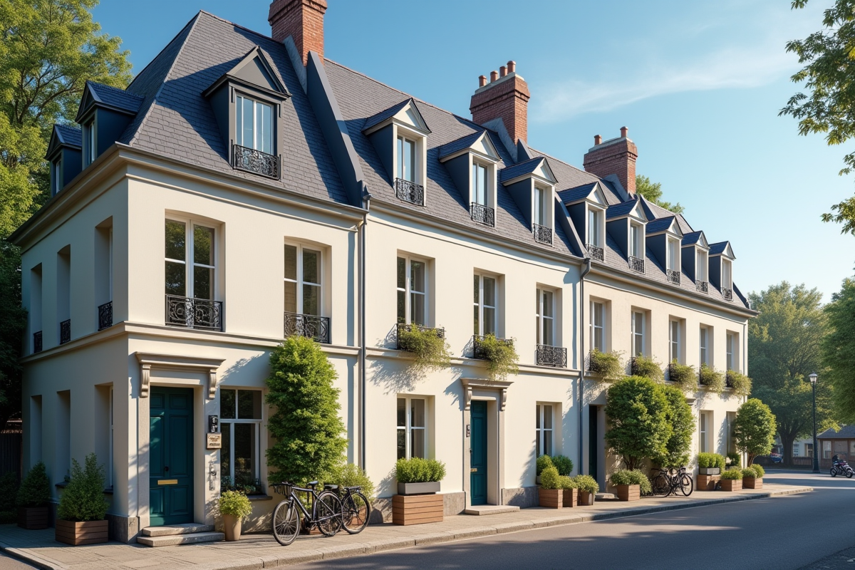 Façade d une maison de ville française avec enseigne et vélos