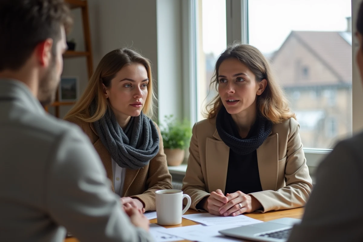 Femme et agent immobilier discutant dans une cuisine