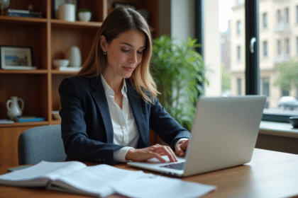 Femme professionnelle travaillant à son bureau à domicile