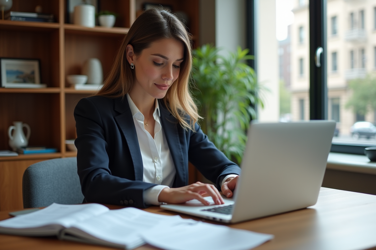 Femme professionnelle travaillant à son bureau à domicile