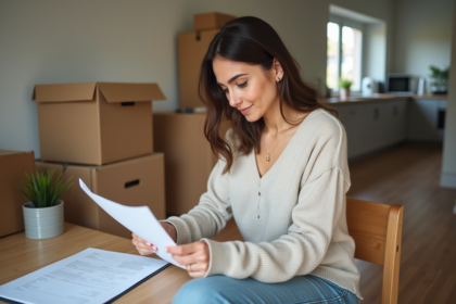 Femme planifiant ses finances dans son appartement