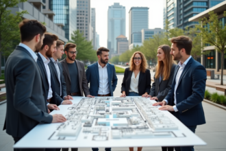 Groupe d'urbanistes autour d'un modèle urbain moderne