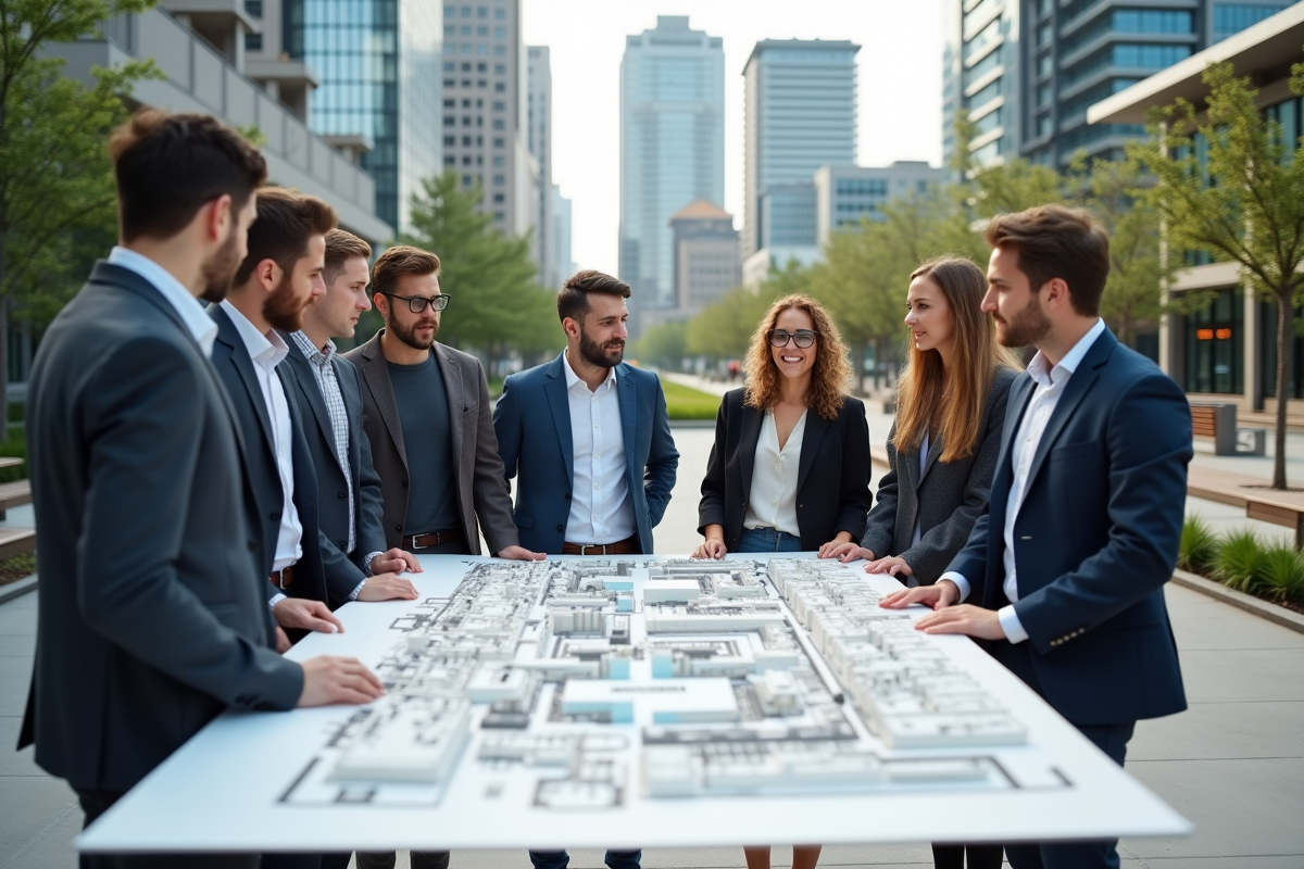 Groupe d'urbanistes autour d'un modèle urbain moderne