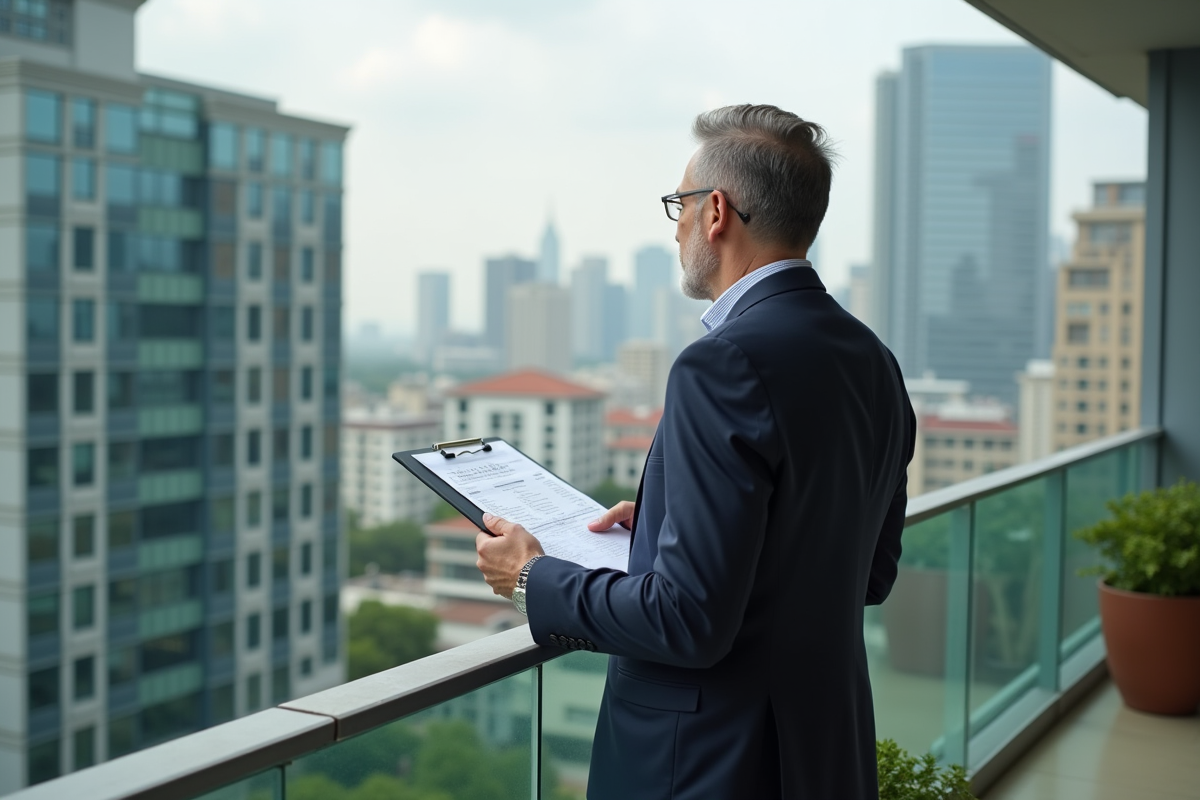 Homme regardant la ville depuis un balcon d