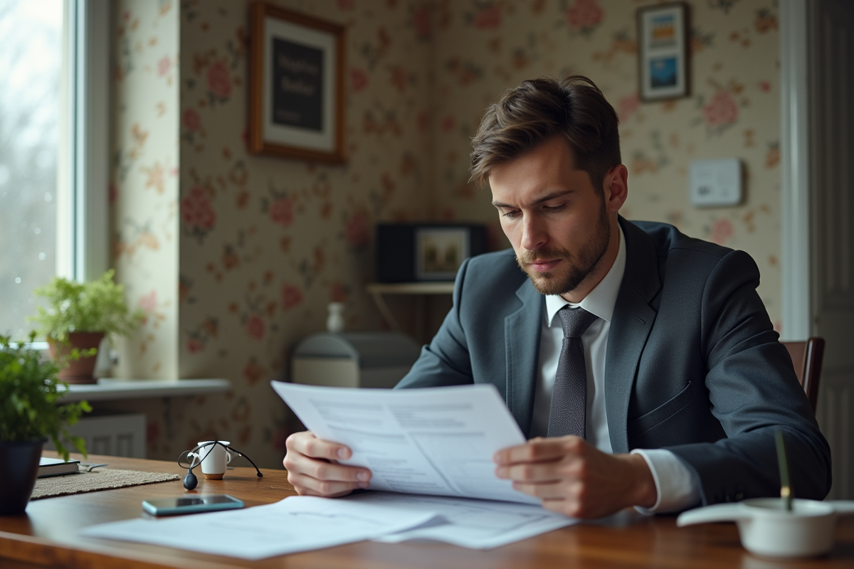 Jeune homme vérifiant des documents d