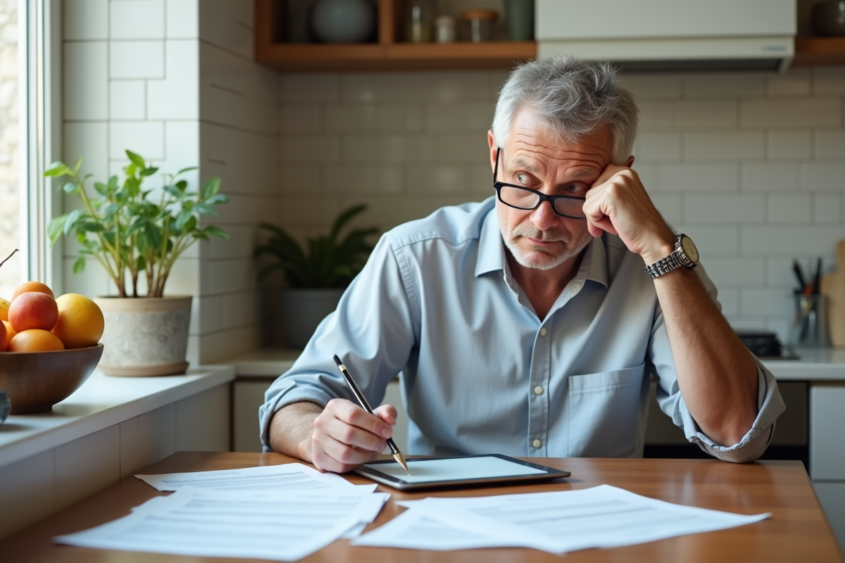 Homme remplissant ses formulaires fiscaux à la maison