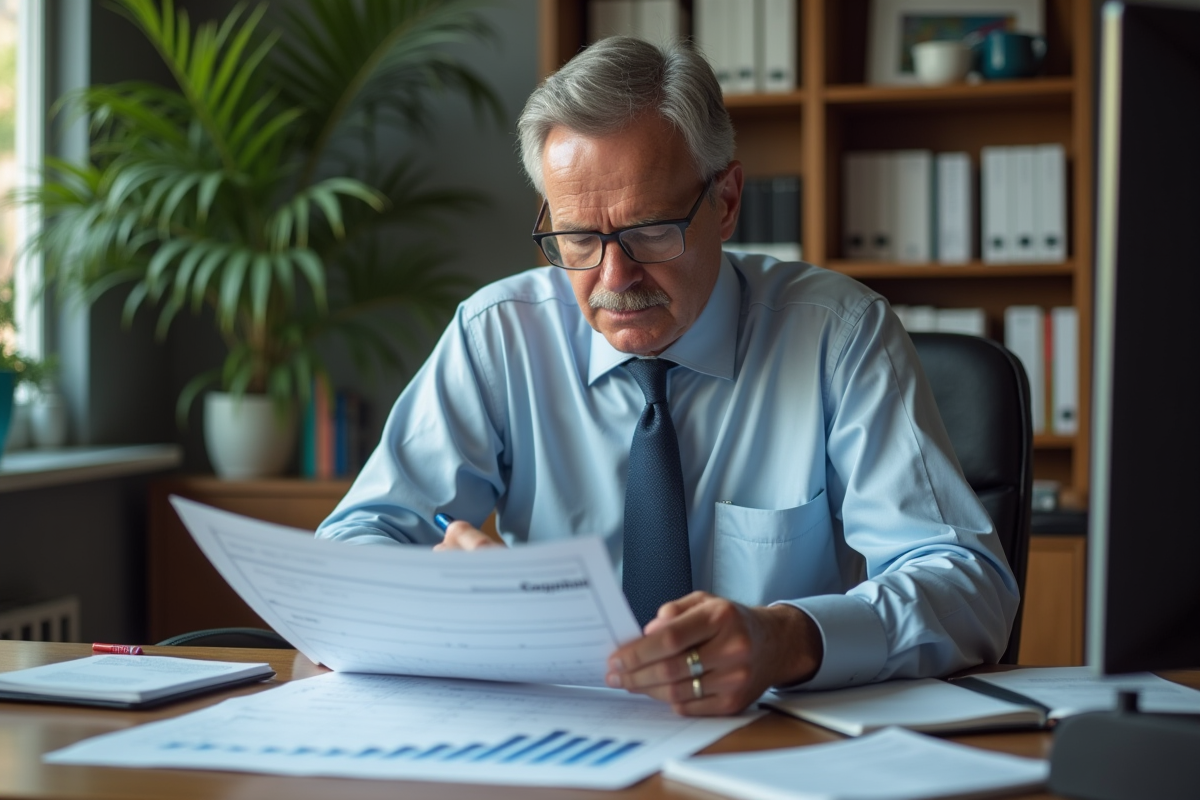 Homme étudiant un tableau de remboursement de prêt au bureau