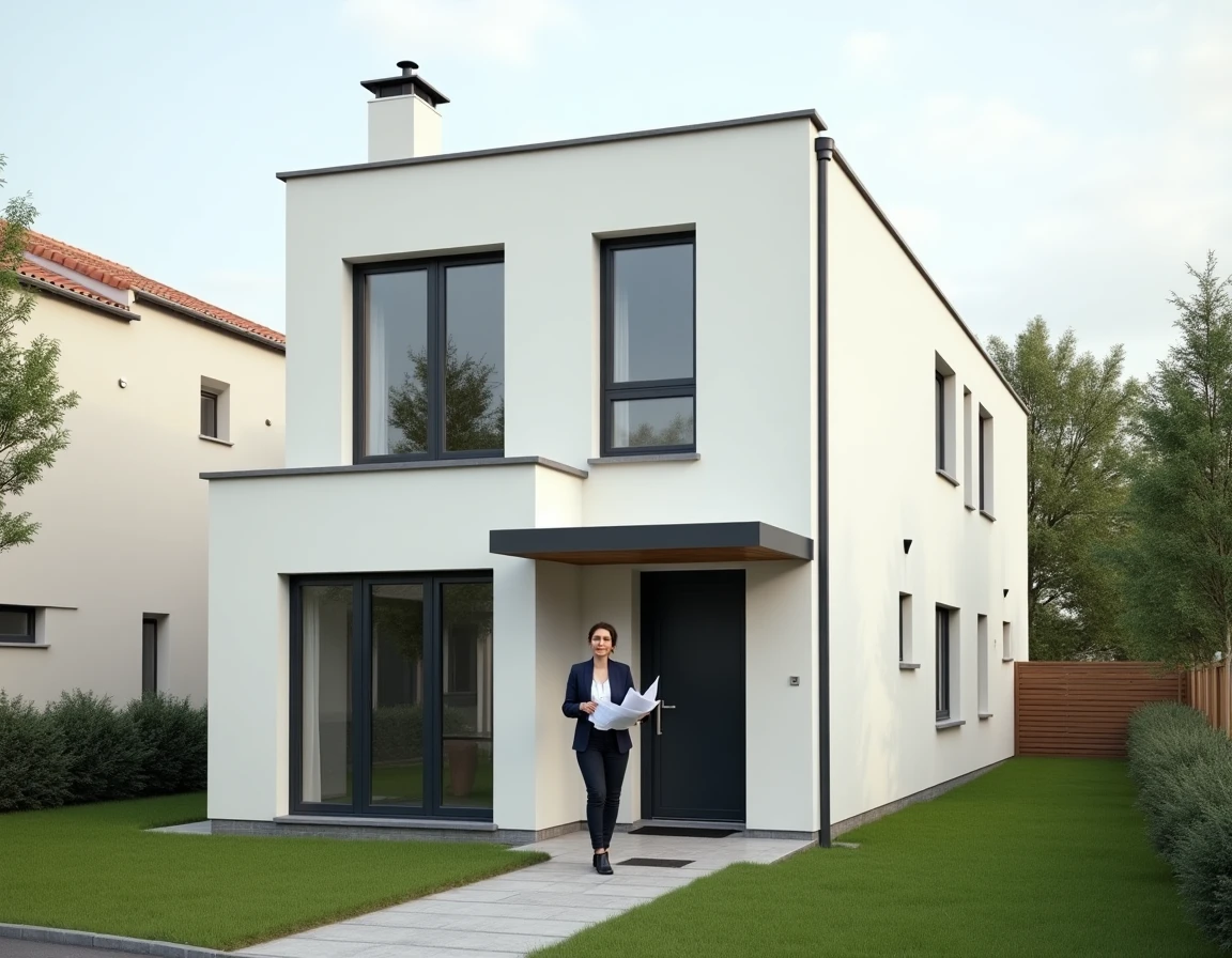 Maison individuelle moderne construite par Maisons Extraco en Seine-Maritime avec façade enduite blanche