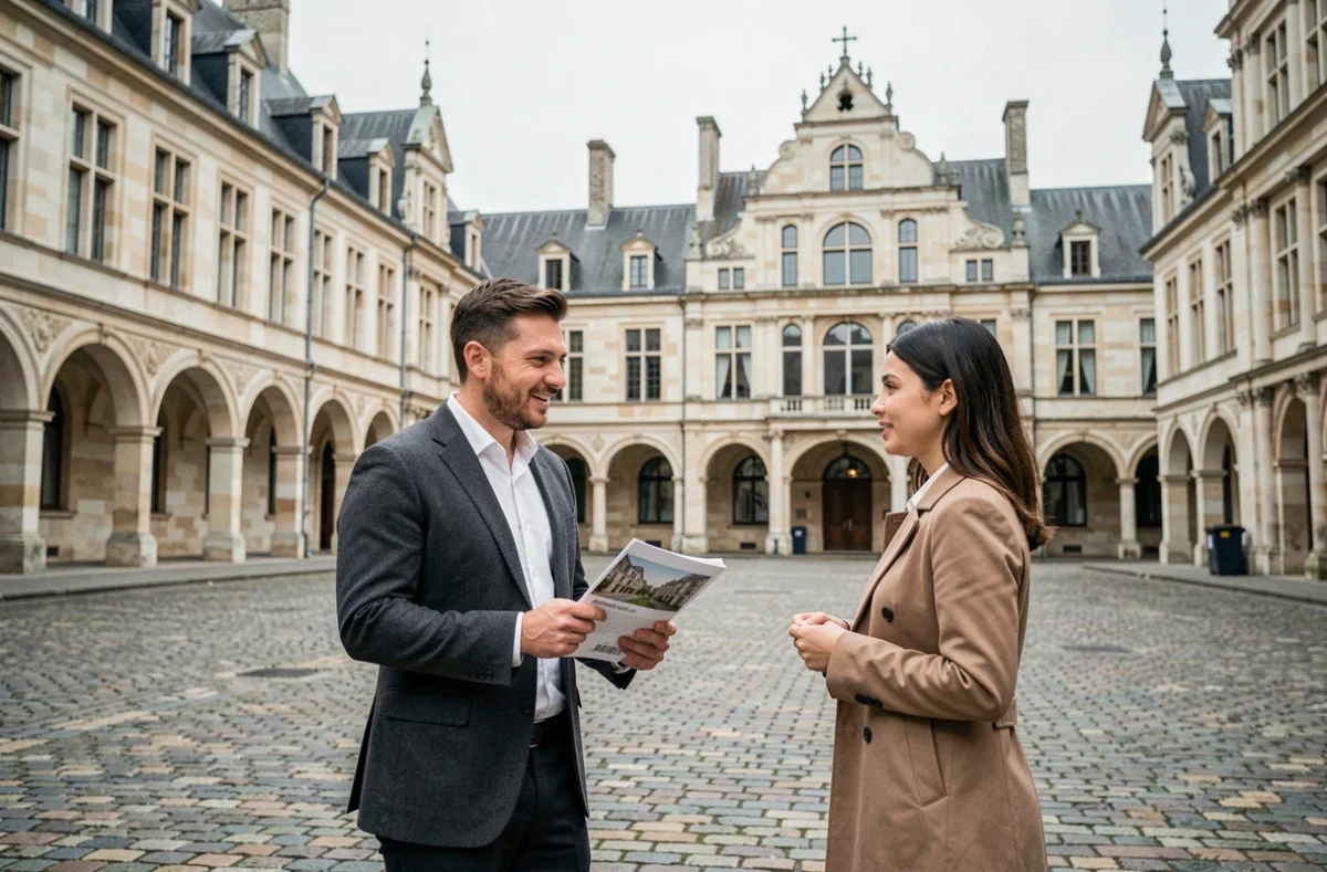 Conseiller Orpi Arras devant les façades baroques flamandes de la Grand-Place d'Arras