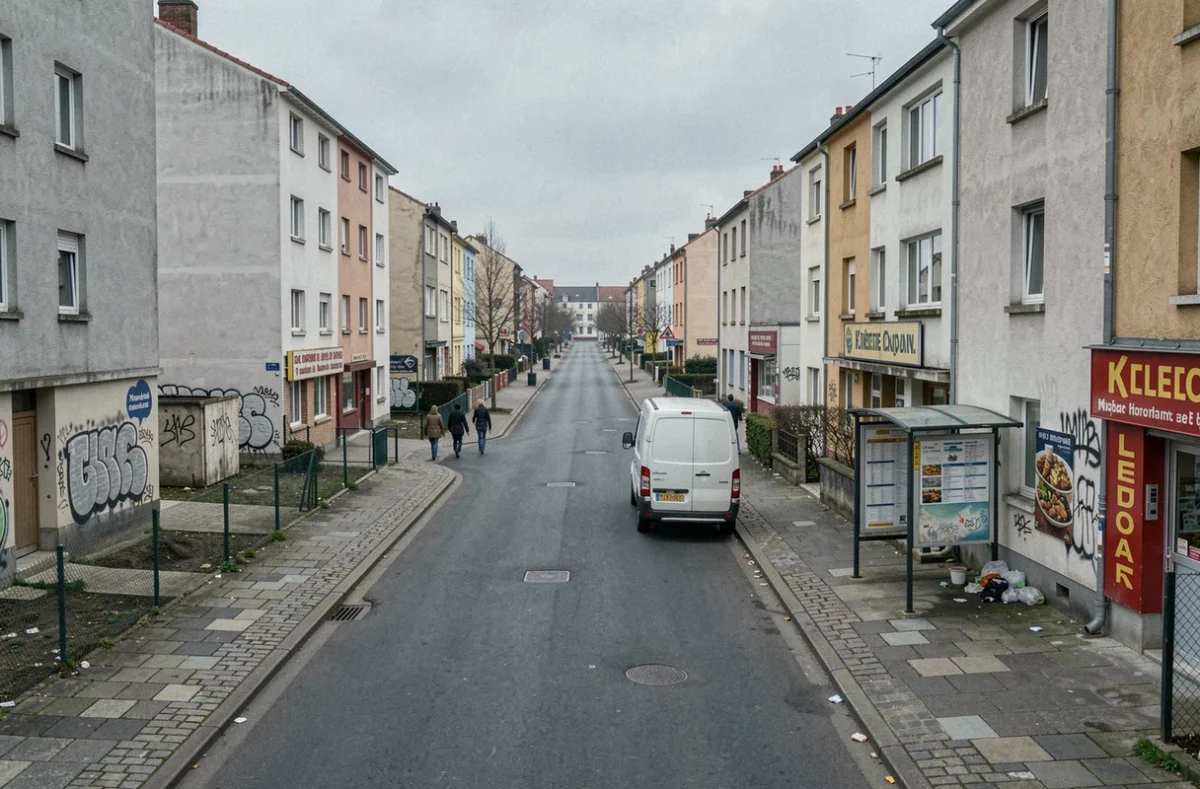 Vue de rue d'un quartier populaire de Maison-Alfort avec immeubles anciens et commerces fermés