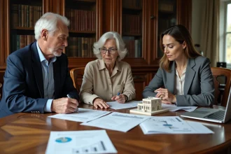 Famille multigénérationnelle autour de documents juridiques et patrimoniaux pour une SCI familiale